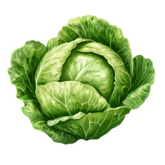 Fototapeta premium Green cabbage perfectly isolated on a transparent background highlighting its crisp leaves and freshness in natural light, green cabbage isolated on transparent background