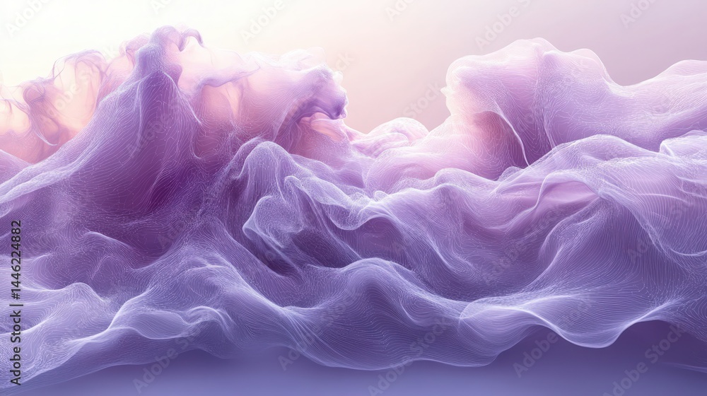 Poster delicate abstract network formation with flowing ethereal lavender forms