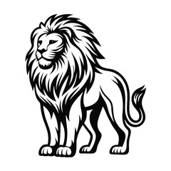 Fototapeta premium Black and White Lion Illustration. Big Cat with a Detailed Mane. Strong Animal