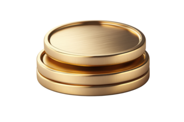 Stacked gold coins shiny textured surface bright isolated on white background