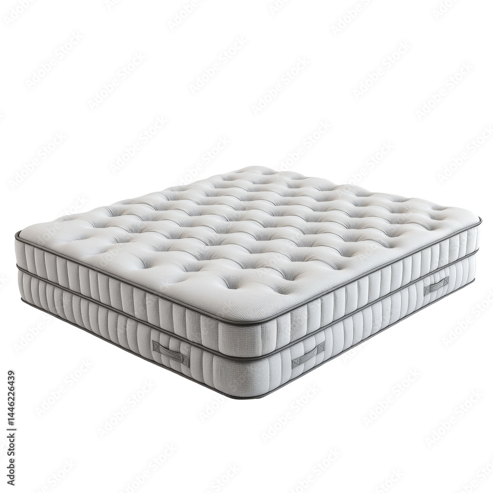 Poster stylish mattress design with tufted details, isolated on a clean transparent background for design a