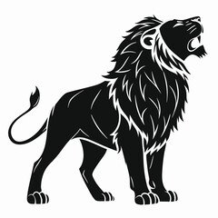 Roaring Lion Silhouette Black Full Body Roar on White Background, Animal, Feline, Wild