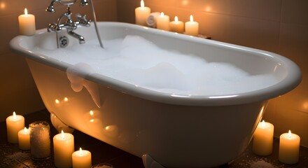 Relaxing bubble bath with candles  at home
