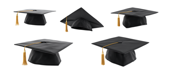 Pack of Graduation Cap Against Transparent Background for Educational Marketing, Graduation Announcements, or Ceremony Designs