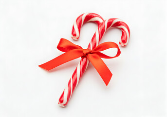 Sweet Christmas Candy Canes with Red Bow Festive Holiday Image Cut Out Transparent Png