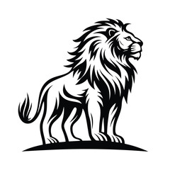 Elegant Black and White Lion Silhouette on Ground, Majestic Animal, Isolated Design