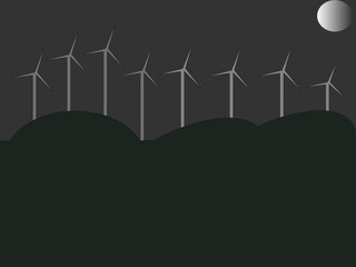 Ilustración de varios  molinos de viento para producir energía en el campo