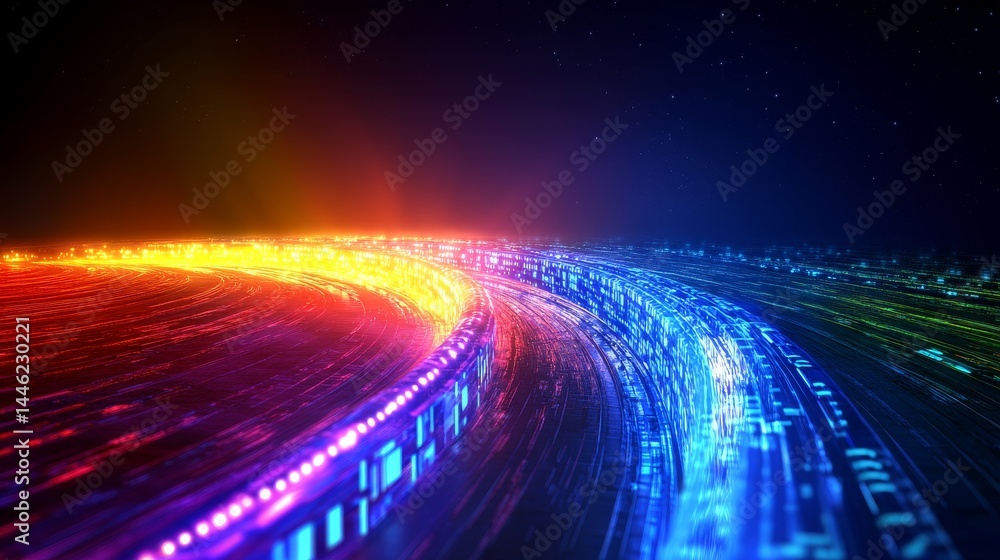 Poster quantum data stream convergence - symbolizing innovation, technology, connection, future, and progre