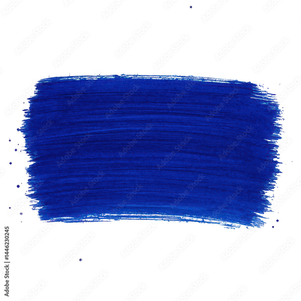 Poster dynamic blue horizontal brushstroke displaying visible texture and surrounded by artistic paint spla