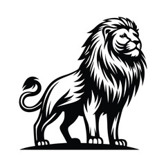 Lion Silhouette, Feline Predator, Roaring King, Elegant Mane, Black and White