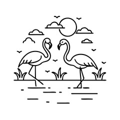 flamingos in lake icon, flamingos in lake vector illustration-simple illustration of flamingos in lake, perfect for flamingos in lake logos and icons