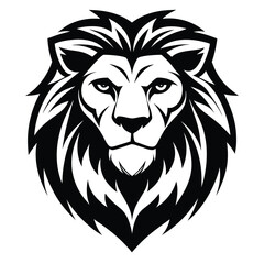 Lion Head Silhouette, Wild Feline, Black and White Design, Strong Symbol, Mascot