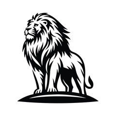 Lion Standing Proudly, Elegant Black and White Silhouette, Majestic Feline