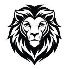 Lion Head Logo Black and White, Mane Isolated on White, Animal Mascot, Wild Cat