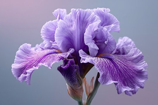 A vibrant purple iris in full bloom, isolated on a diffrent collers background, symbolizing elegance and grace in nature.
