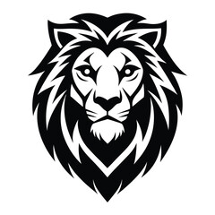 Black and White Lion Head Logo Design, Geometric Mane and Face, Wildlife Icon, Feline