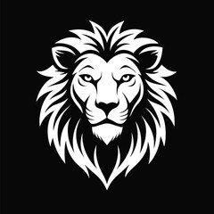 Striking White Lion Head Silhouette on Black Background Majestic and Powerful