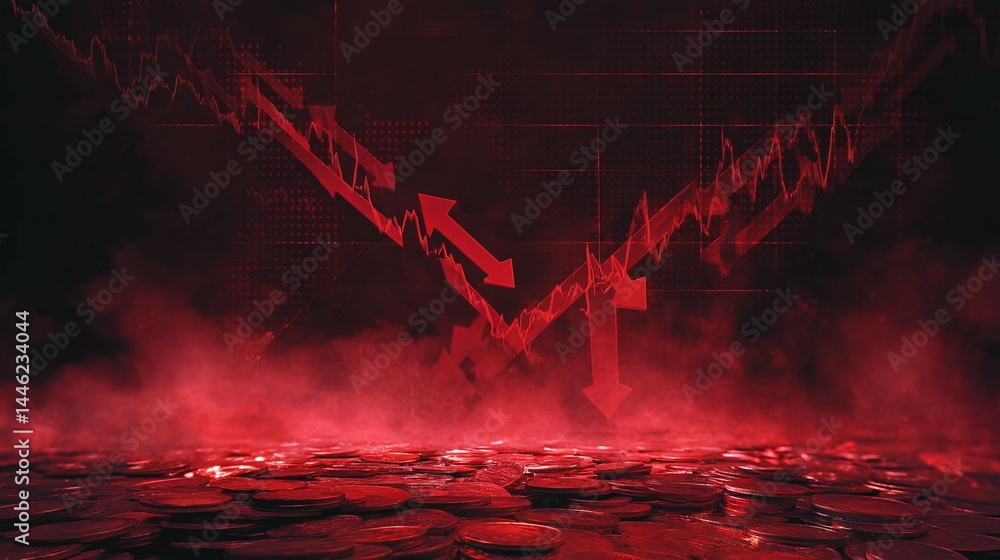 Wall mural abstract red image with geometric shapes and smoky effect.