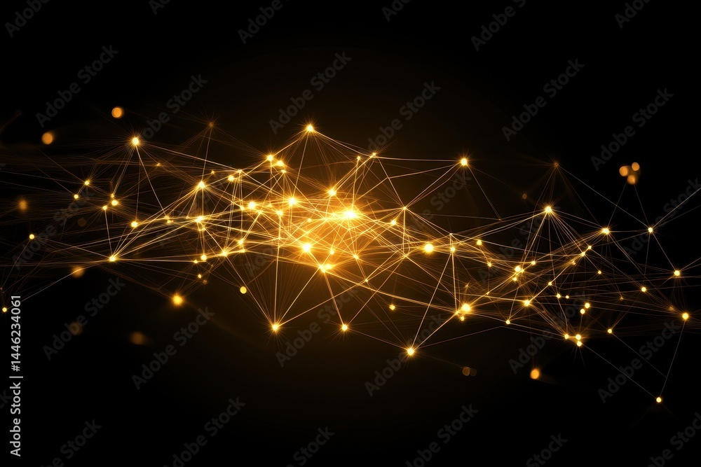 Poster network of glowing connections against a dark background creating a mesmerizing visual effect, light