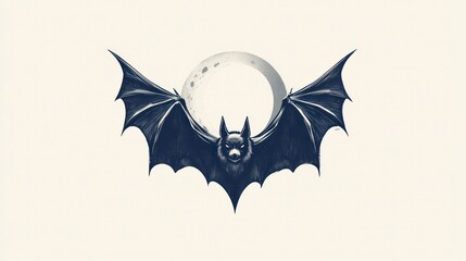Bat Flying Against a Full Moon A Detailed Illustration for Halloween and Gothic Themes