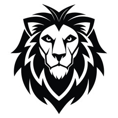 Lion Head Illustration, Wild Animal Silhouette, Predator Logo Style, Black and White