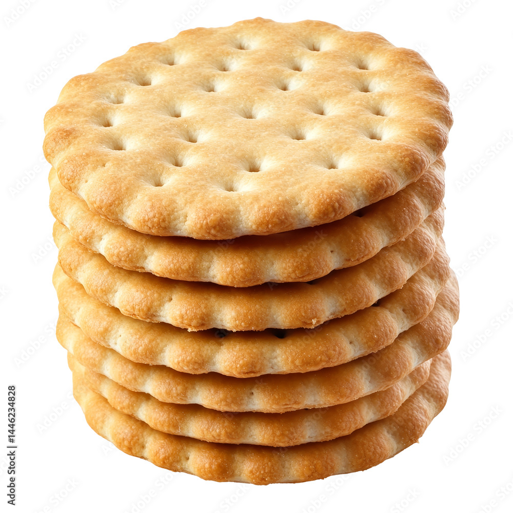 Poster stack of round crackers isolated on a transparent background suitable for snack ideas or culinary pr