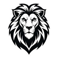 Lion Head Logo, Black and White Wild Animal Portrait, Majestic Beast, Minimalist Style