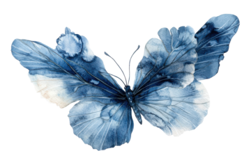 Serene Indigo Butterfly Watercolor Painting delicate wings soft hues artistic beauty
