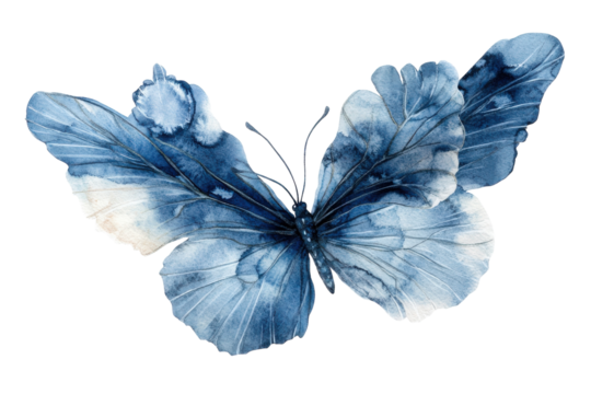 Serene Indigo Butterfly Watercolor Painting delicate wings soft hues artistic beauty