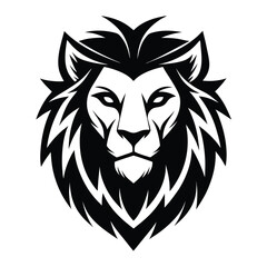 Lion Head Silhouette Black and White Roar, Majestic Mane, Feline Strength, Wildcat