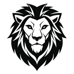 Strong Lion Head Silhouette Majestic Feline, Wild Animal, Black and White, Predator, Bold