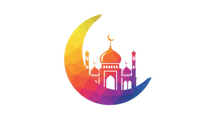 Crescent moon and mosque silhouette on transparent background