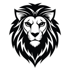 Obraz premium Majestic Lion Head Silhouette, Feline Face, Wild Animal, Wildlife, Black and White Icon