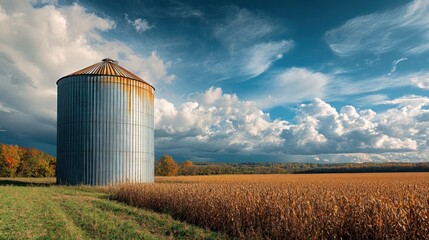 Rustic Grain Silo on Autumnal Field