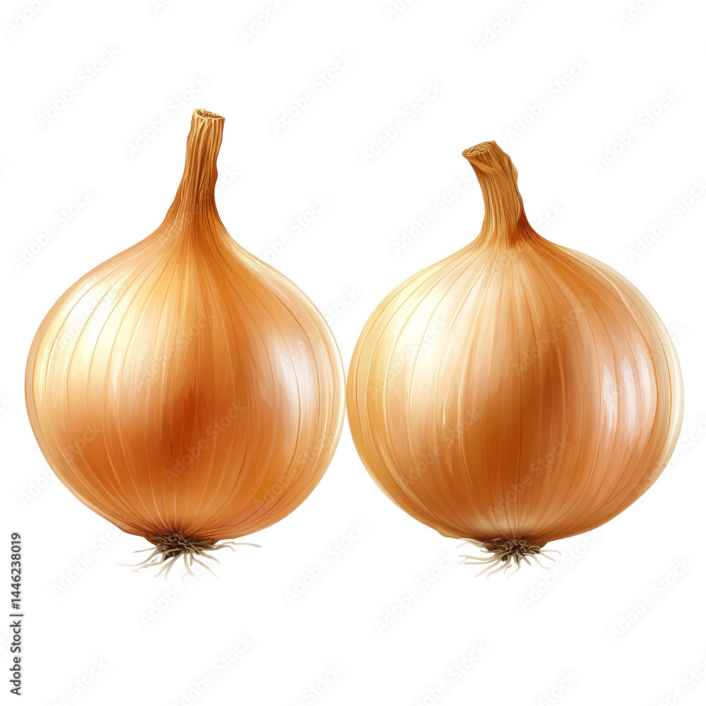 Poster fresh onions displayed on a clean transparent background showcasing their smooth texture and vibrant