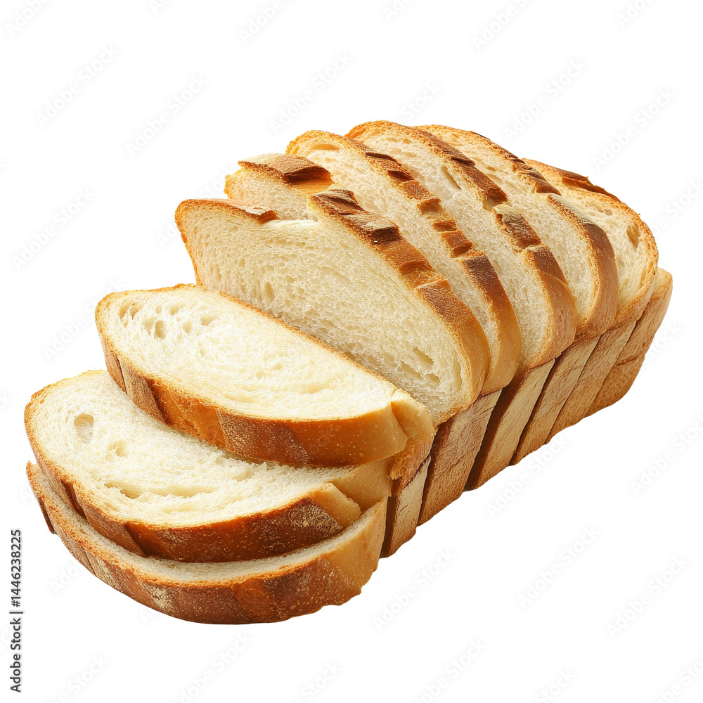 Poster freshly sliced bread placed on a transparent background showcasing a soft texture and golden crust i