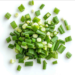 chop green onion on white background