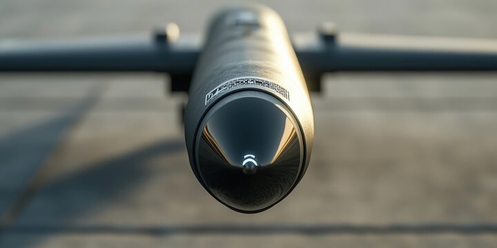 military drone technology, detailed textures and military-grade materials make the realistic modular missile payload under a strike drone wing stand out in close-up - Powered by Adobe