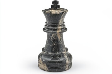 Fototapeta premium Elegant Black Beige Marble Chess Queen Piece Isolated on White Background