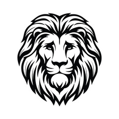 Lion Head Silhouette Wild Feline Predator with Detailed Mane, Black & White Icon