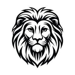 Lion Head Majestic Feline with Bold Mane in Striking Black and White Art