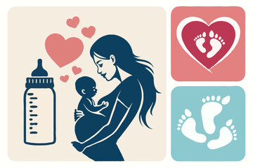 "Mother’s Day Silhouette Vector of Pregnant Woman with Baby Bump, Heart, and Family Love – Motherhood Illustration for Greeting Cards and Emotional Design"