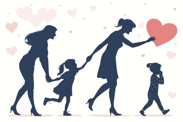 "Mother’s Day Silhouette Vector of Pregnant Woman with Baby Bump, Heart, and Family Love – Motherhood Illustration for Greeting Cards and Emotional Design"