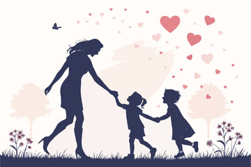 "Mother’s Day Silhouette Vector of Pregnant Woman with Baby Bump, Heart, and Family Love – Motherhood Illustration for Greeting Cards and Emotional Design"