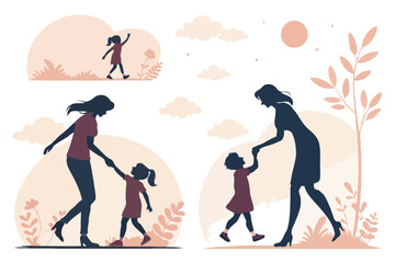 "Mother’s Day Silhouette Vector of Pregnant Woman with Baby Bump, Heart, and Family Love – Motherhood Illustration for Greeting Cards and Emotional Design"
