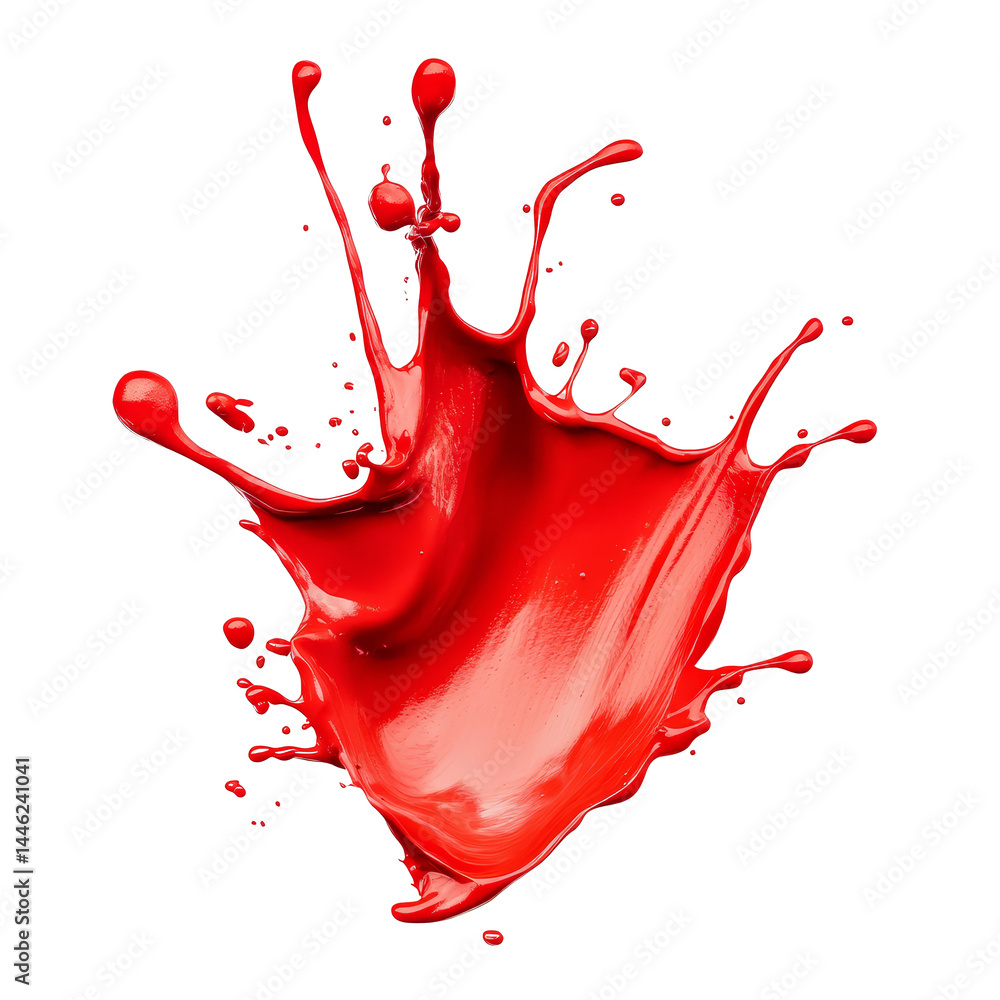 Poster dynamic red paint splash isolated on a clean transparent background showcasing vivid color and capti