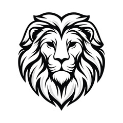 Lion Head Silhouette Black and White, Powerful Feline, Detailed Mane Artwork, Wild Animal
