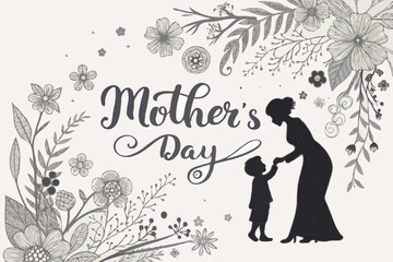 Mother’s Day Silhouette Vector of Pregnant Woman with Baby Bump, Heart, and Family Love – Motherhood Illustration for Greeting Cards and Emotional Design