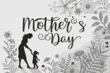 Mother’s Day Silhouette Vector of Pregnant Woman with Baby Bump, Heart, and Family Love – Motherhood Illustration for Greeting Cards and Emotional Design