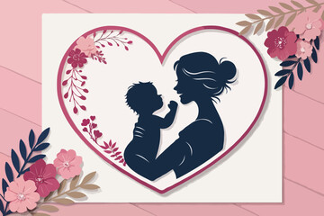 Mother’s Day Silhouette Vector of Pregnant Woman with Baby Bump, Heart, and Family Love – Motherhood Illustration for Greeting Cards and Emotional Design